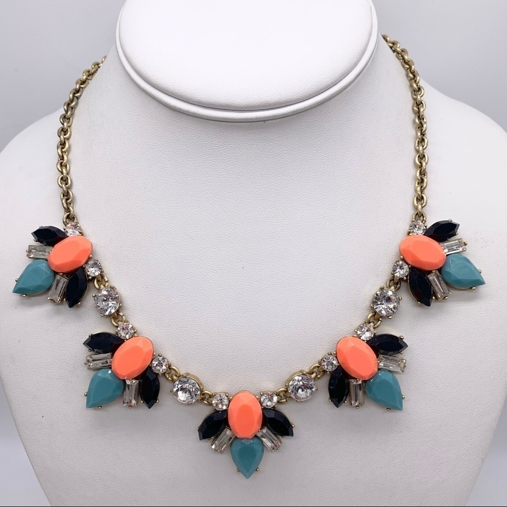 J. Crew Orange and Blue Jeweled Necklace